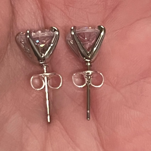 Silver Diamond Stud Earrings - Picture 5 of 6